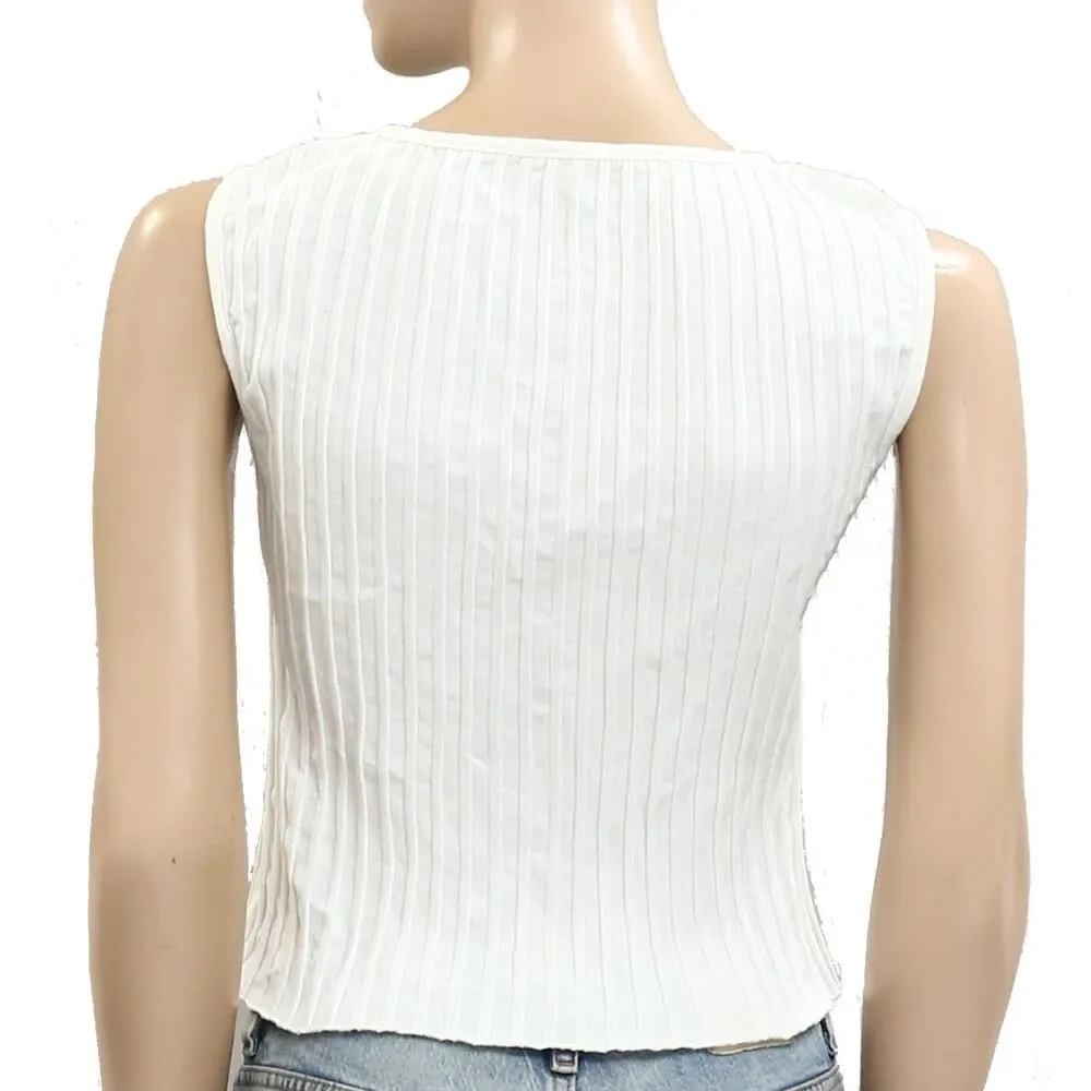 Free People Tilly Vest Blouse Top Knit Ribbed Buttondown Scoop-Neck L 286207 - Picture 9 of 9